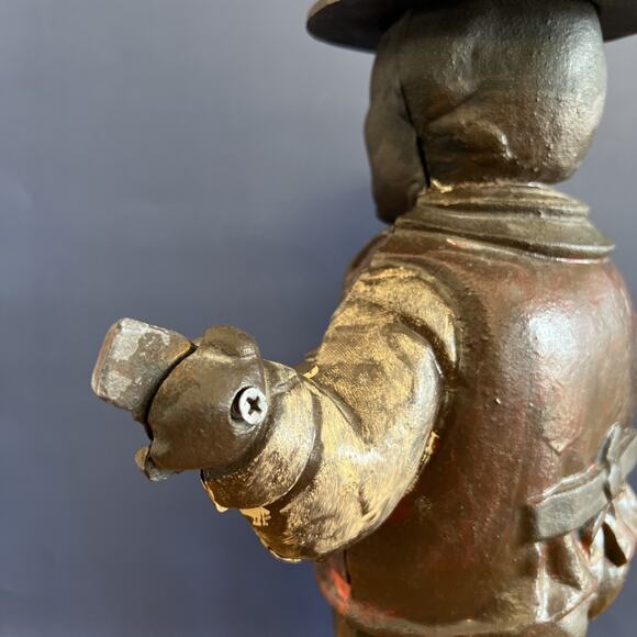 VTG Cast Iron Banjo Player Clock Figurine-16.5″ Tall-Glass Eyes-Black Americana - Picture 8 of 10